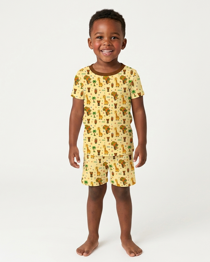 African Culture Bamboo Two Piece Short Sleeve Shorts Pajama Set