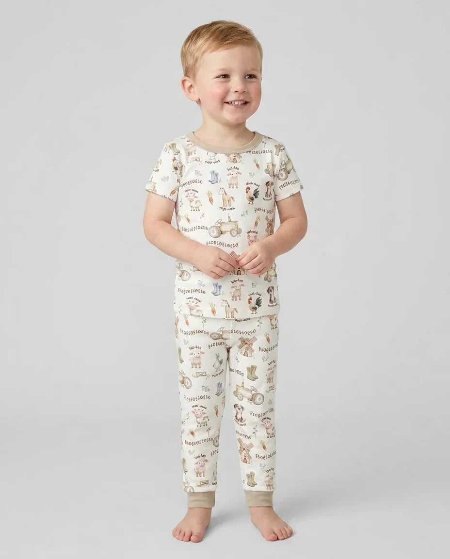 Old McDonald Farm Family Matching Bamboo Two Piece Short Sleeve Pajama Set