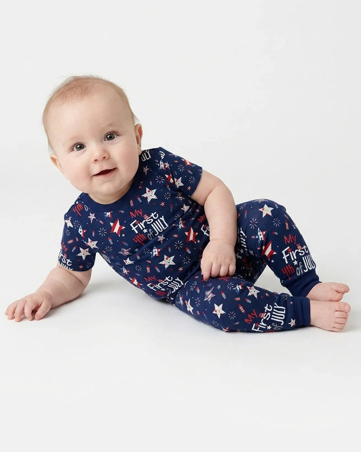 My First 4th of July Star Striped Bamboo Two Piece Short Sleeve Pajama Set