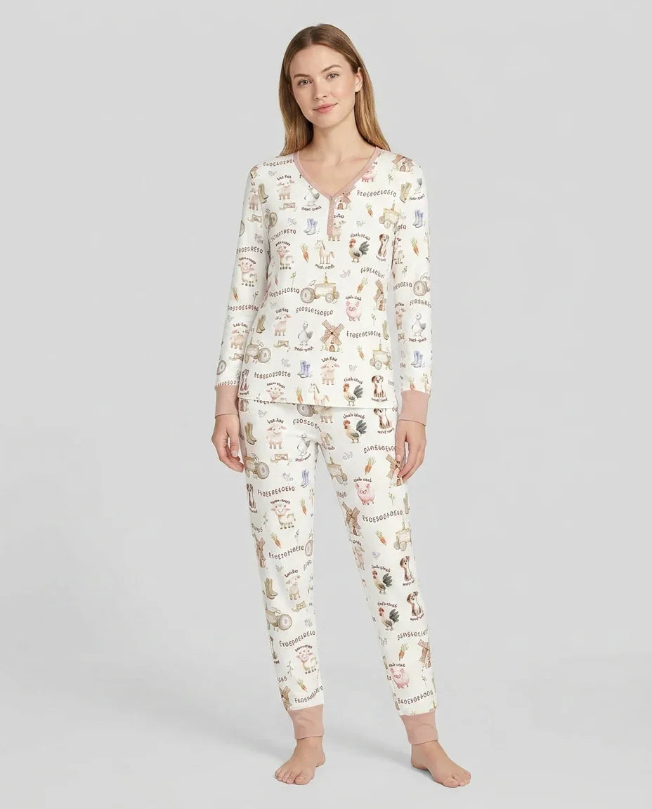 Conjunto de pijama de bambú de la granja del Viejo MacDonald a juego para la familia - para mujer