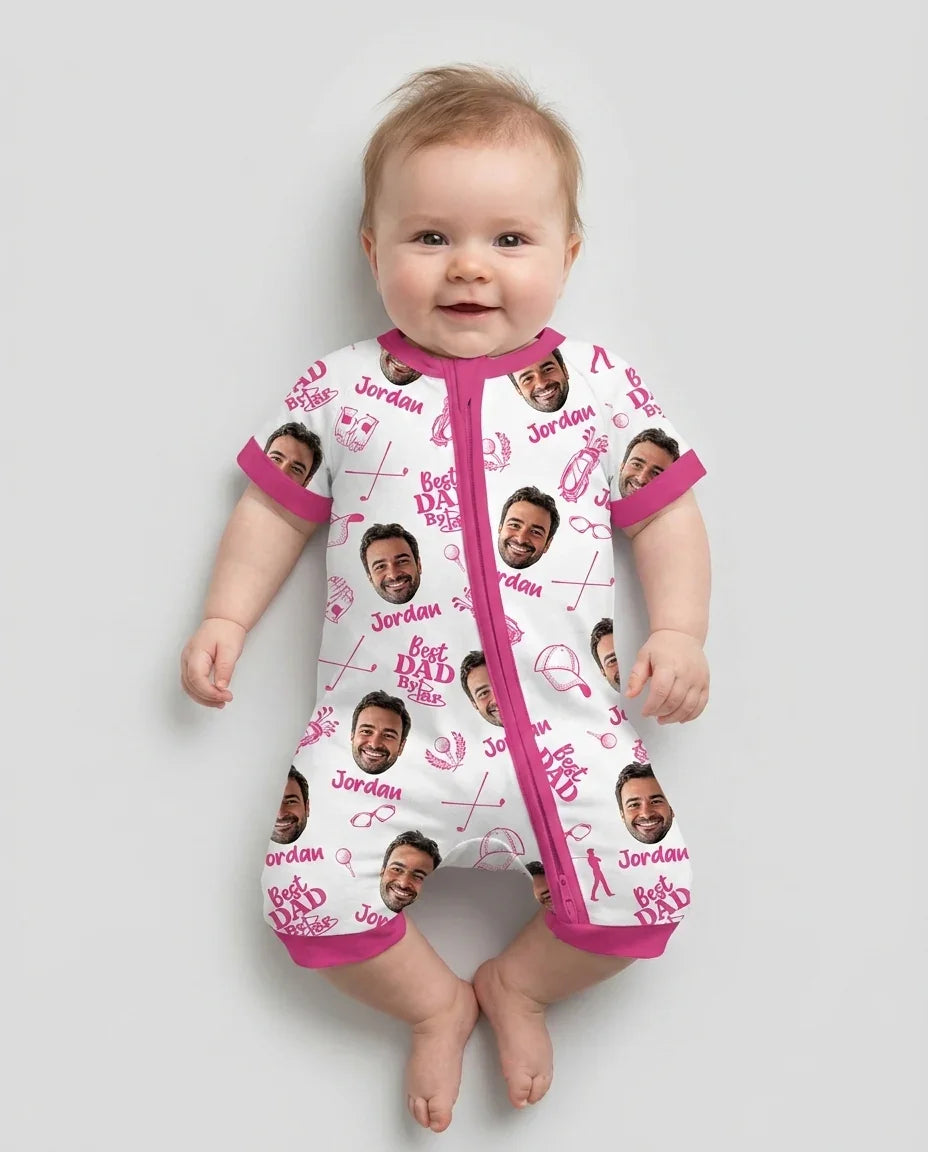 Mono de bambú corto con cremallera "Mejor papá por mucho" con foto personalizada
