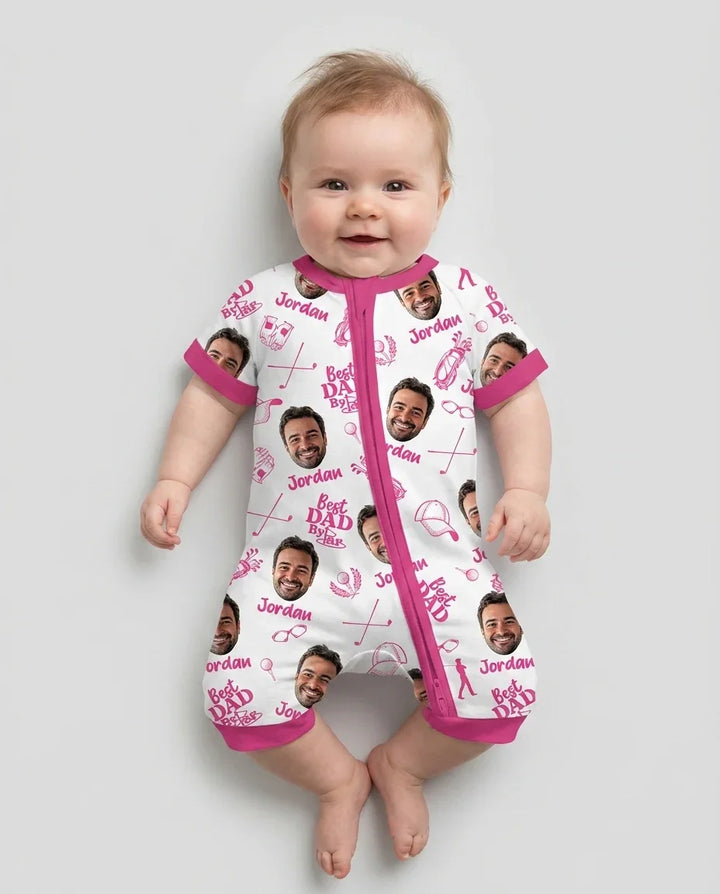 Mono de bambú corto con cremallera "Mejor papá por mucho" con foto personalizada