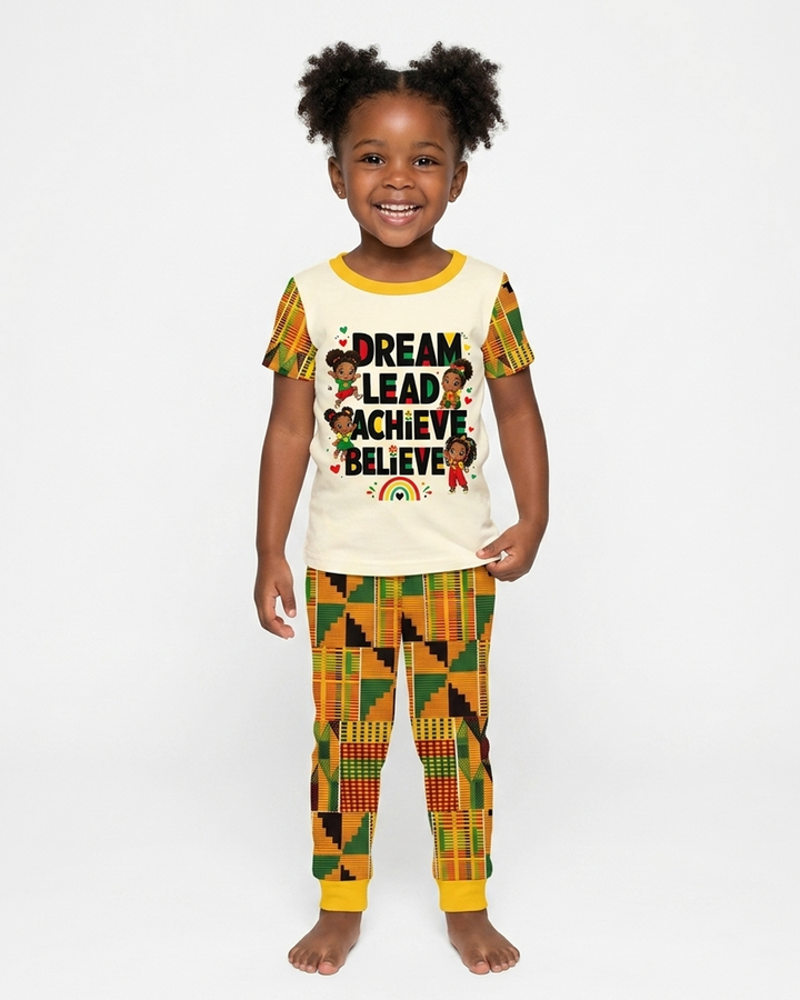 Black Girl Dream Lead Achieve Believe Bamboo Two Piece Short Sleeve Pajama Set