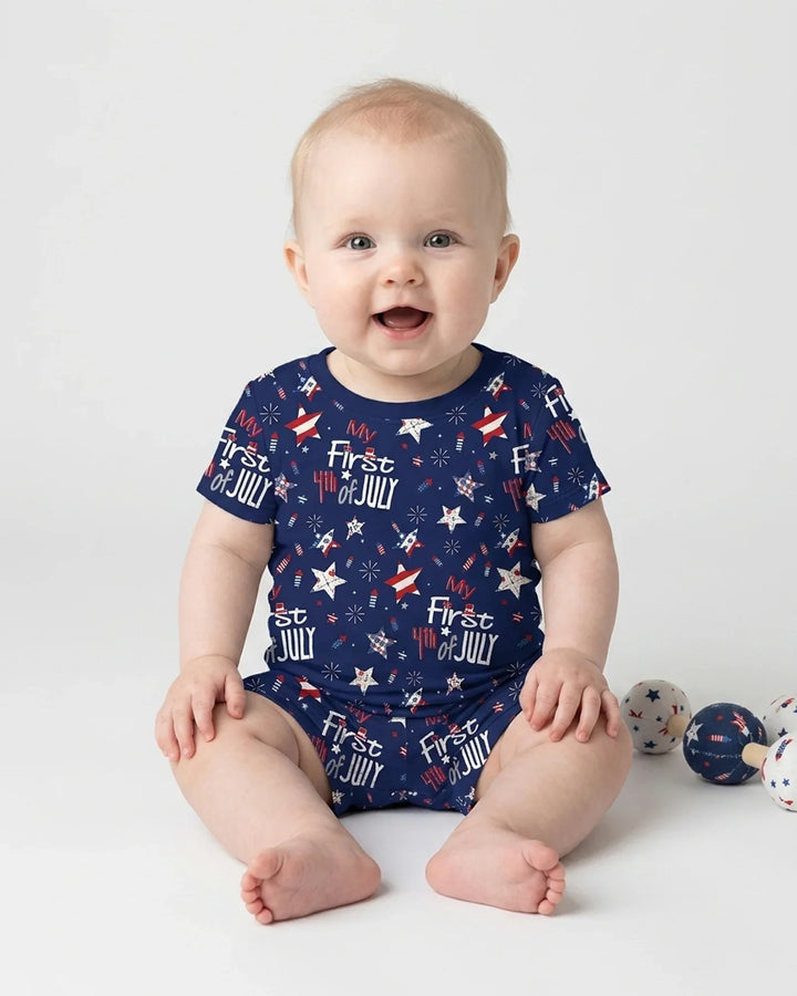 My First 4th of July Star Striped  Bamboo Two Piece Short Sleeve Shorts Pajama Set