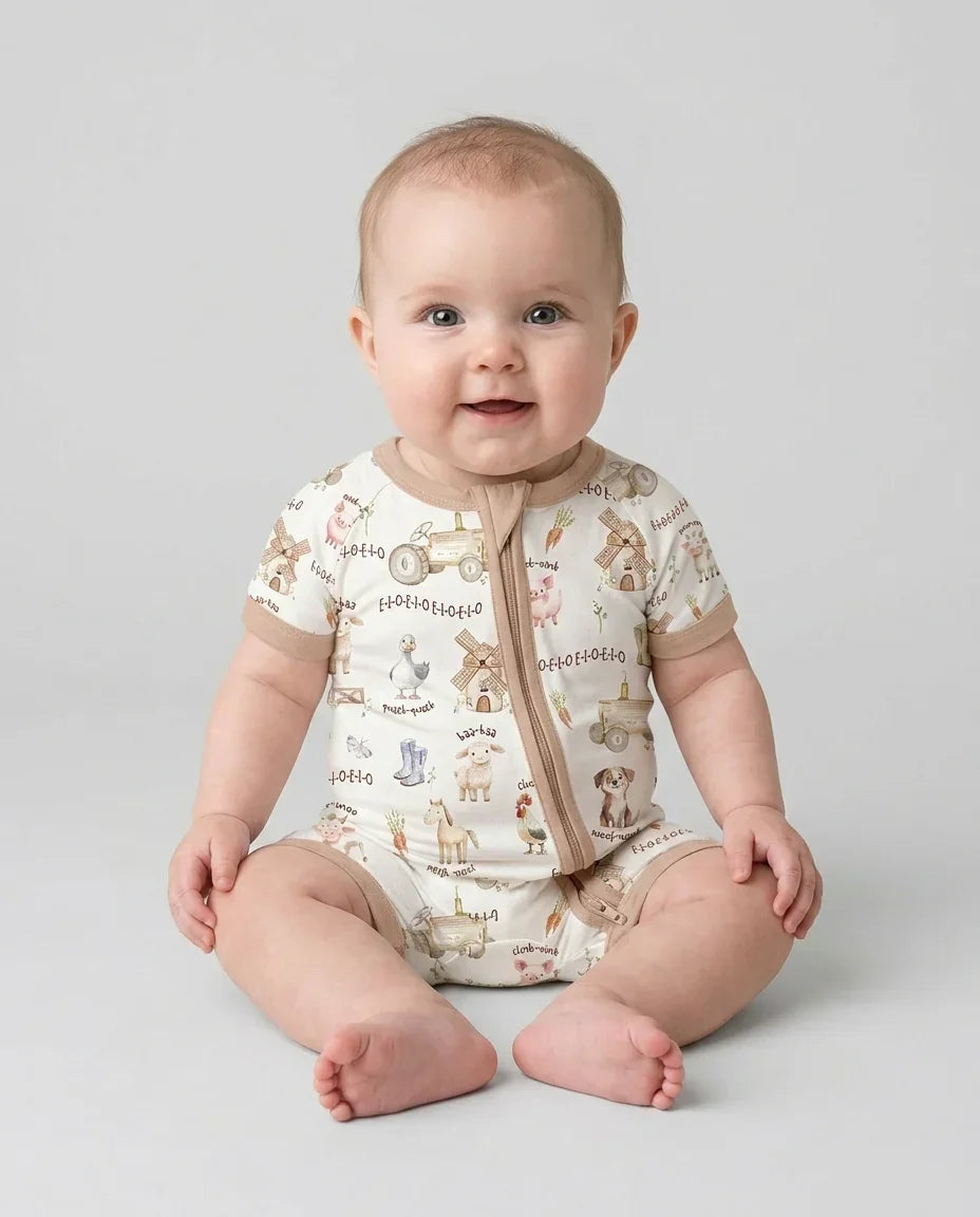 Old McDonald Farm Family Matching Bamboo Shorty Zippy