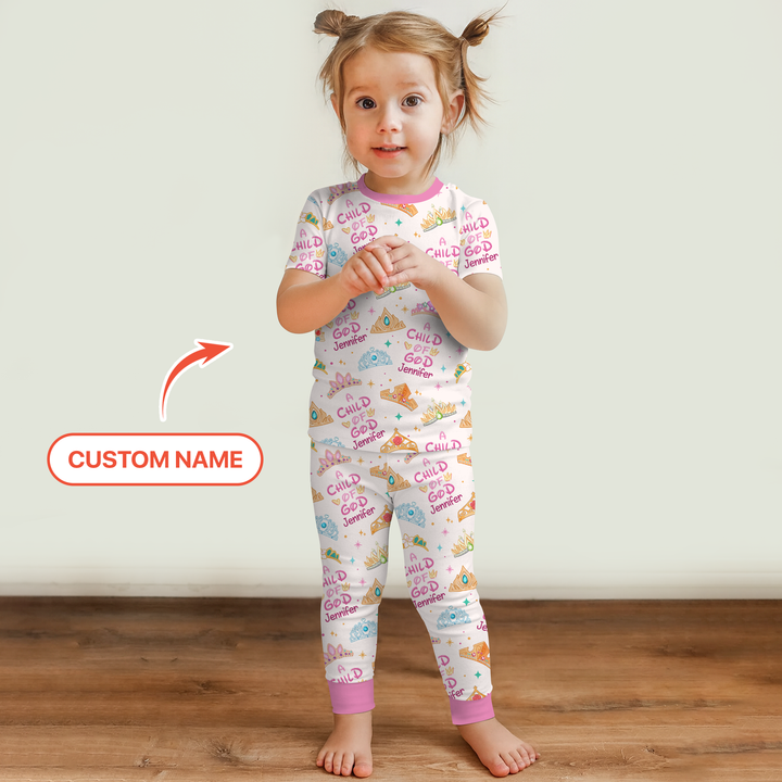Princess A Child Of God Custom Name Two Piece Short Sleeve Pajama Set