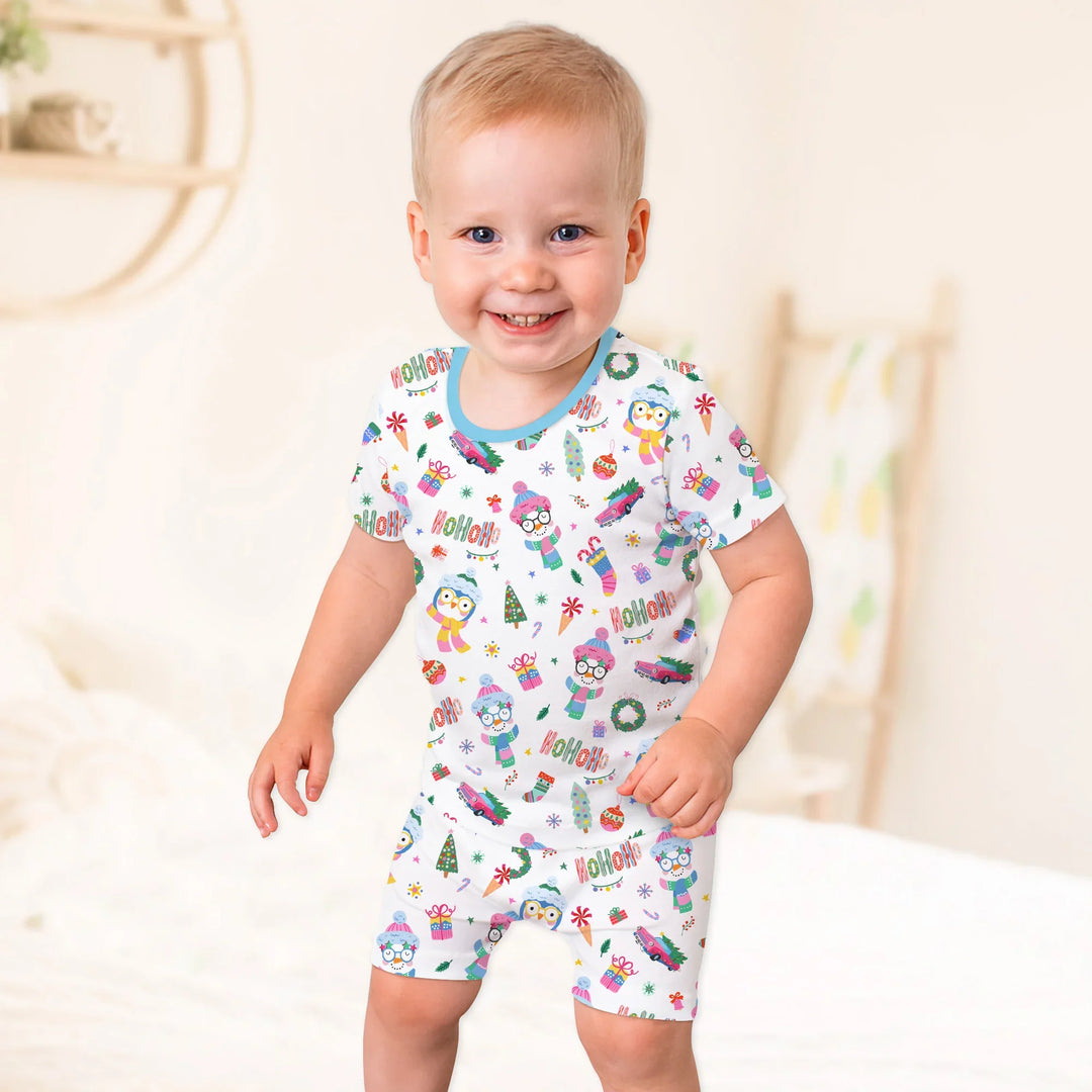 Bright Christmas Two Piece Short Sleeve Shorts Pajama Set