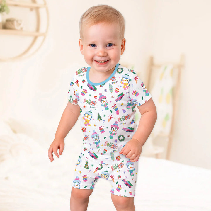 Bright Christmas Two Piece Short Sleeve Shorts Pajama Set