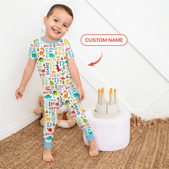 Personalized Fantasy Dinosaur Word Two Piece Short Sleeve Pajama Set