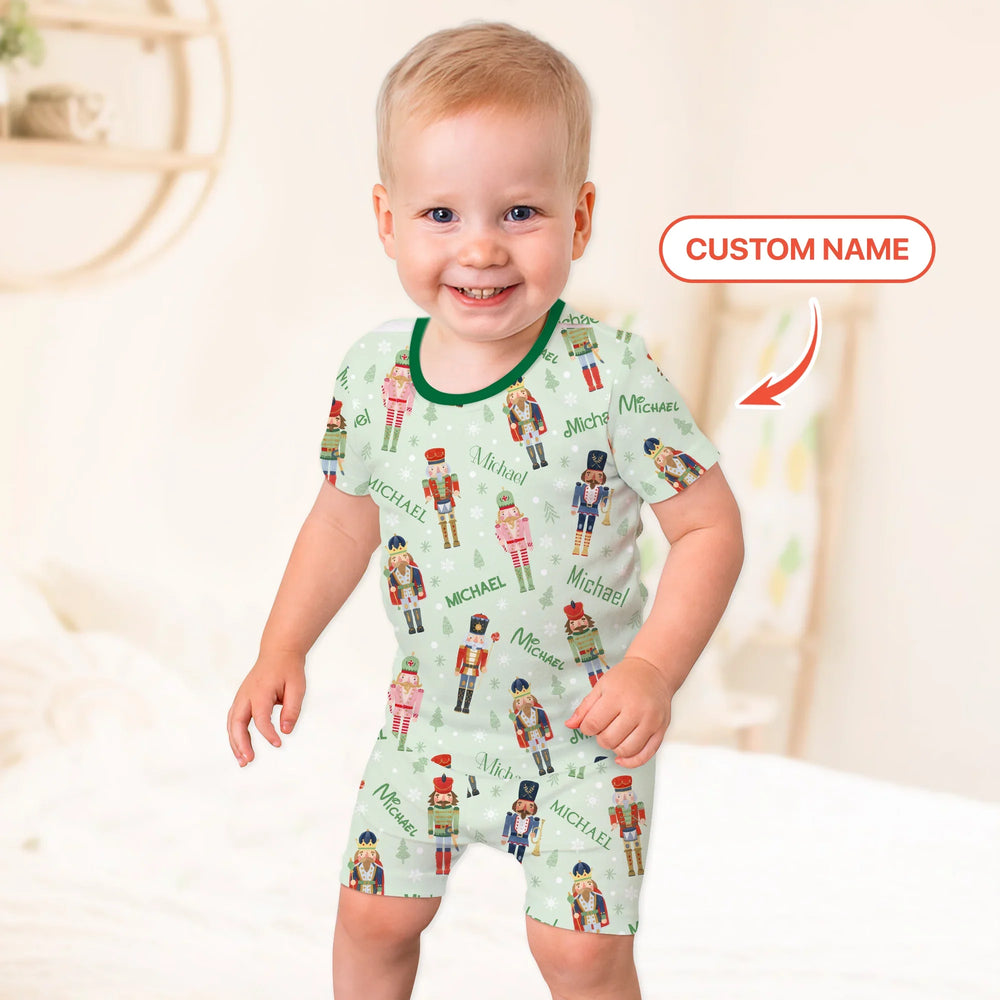 Nutcracker Parade Custom Name Boy Two Piece Short Sleeve Shorts Pajama Set , Nutcracker Parade Custom Name Boy Two Piece Short Sleeve Shorts Pajama Set - 12-18M