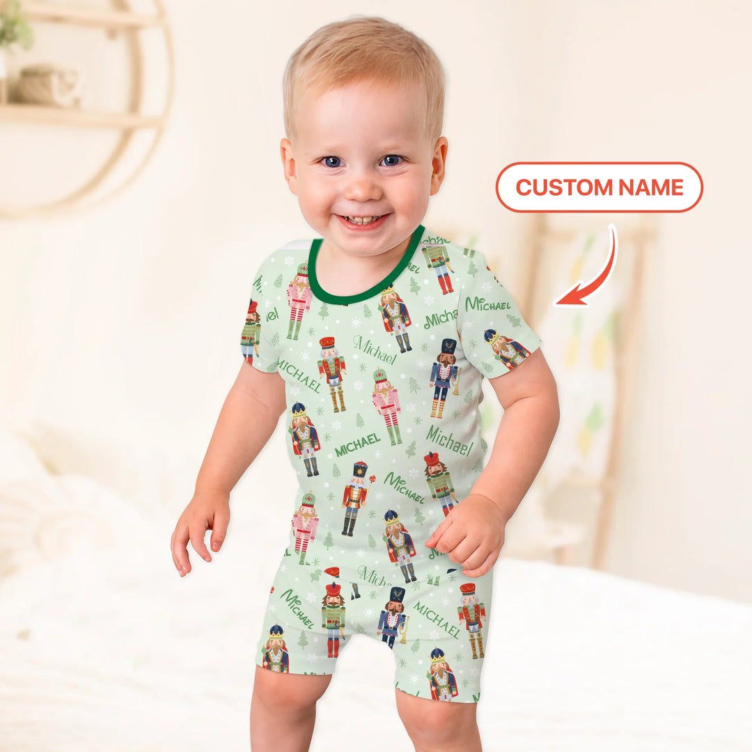 Nutcracker Parade Custom Name Boy Two Piece Short Sleeve Shorts Pajama Set , Nutcracker Parade Custom Name Boy Two Piece Short Sleeve Shorts Pajama Set - 12-18M