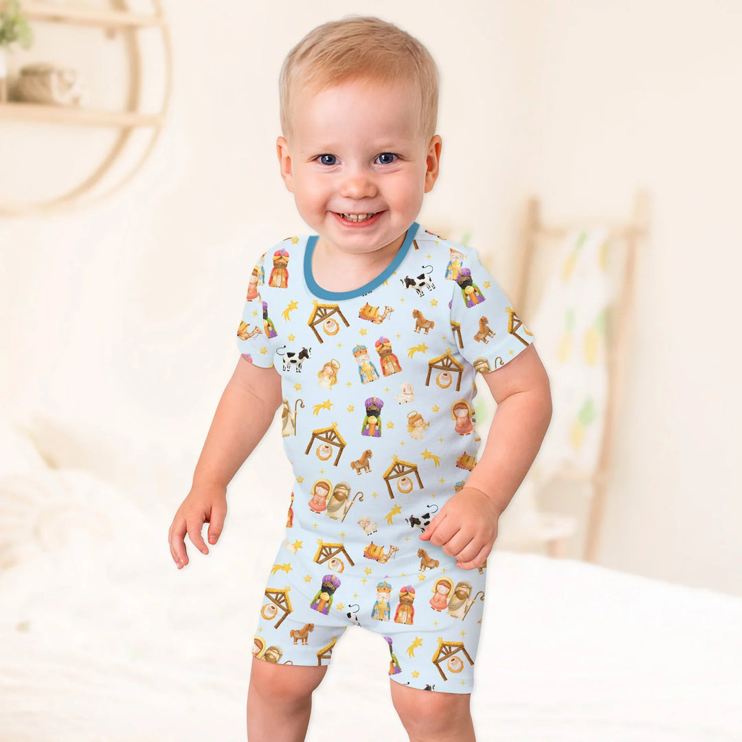 Away In A Manger Two Piece Short Sleeve Shorts Pajama Set