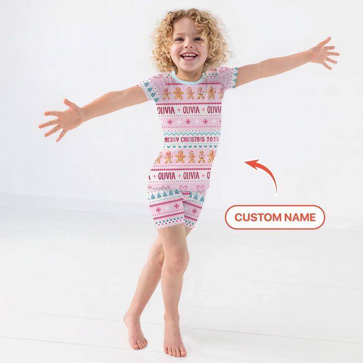 Gingerbread the Pink Custom Name Two Piece Short Sleeve Shorts Pajama Set