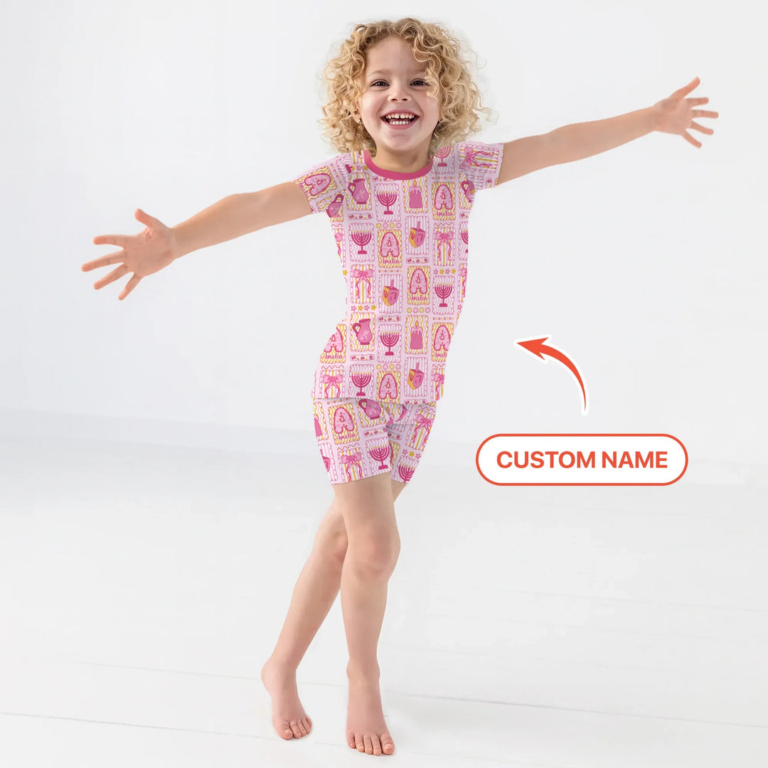 Custom Name Hanukkah Wonderland Two Piece Short Sleeve Shorts Pajama Set