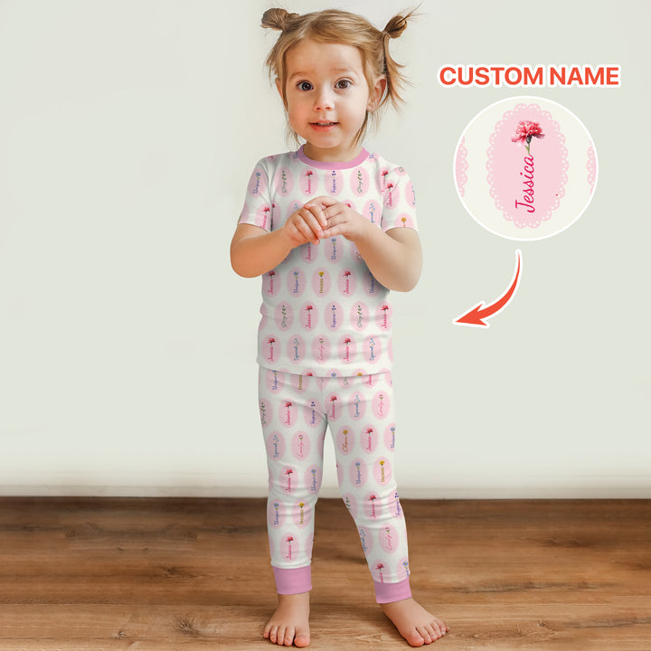 God Says I Am Birthmonth Flowers Custom Name Two Piece Short Sleeve Pajama Set