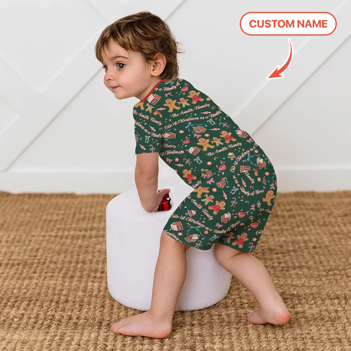 Custom Name Family Gingerbread Two Piece Short Sleeve Shorts Pajama Set