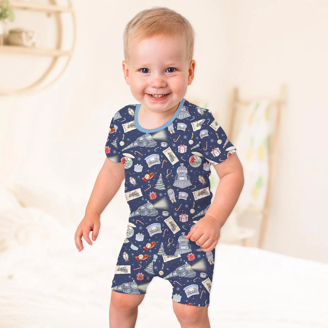 Christmas Train Two Piece Short Sleeve Shorts Pajama Set