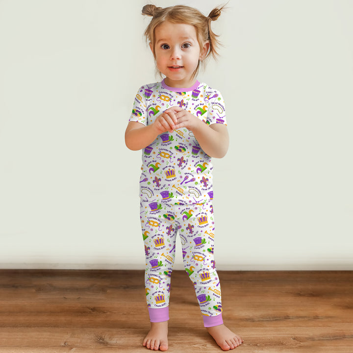 Mardi Gras Family Matching Two Piece Short Sleeve Pajama Set