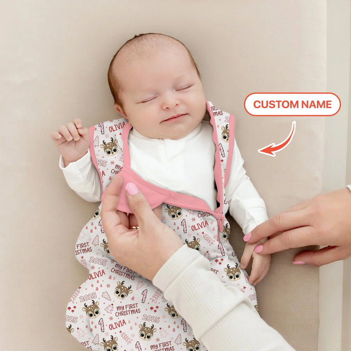 Custom Name Cute Reindeer My First Christmas Sleep Bag