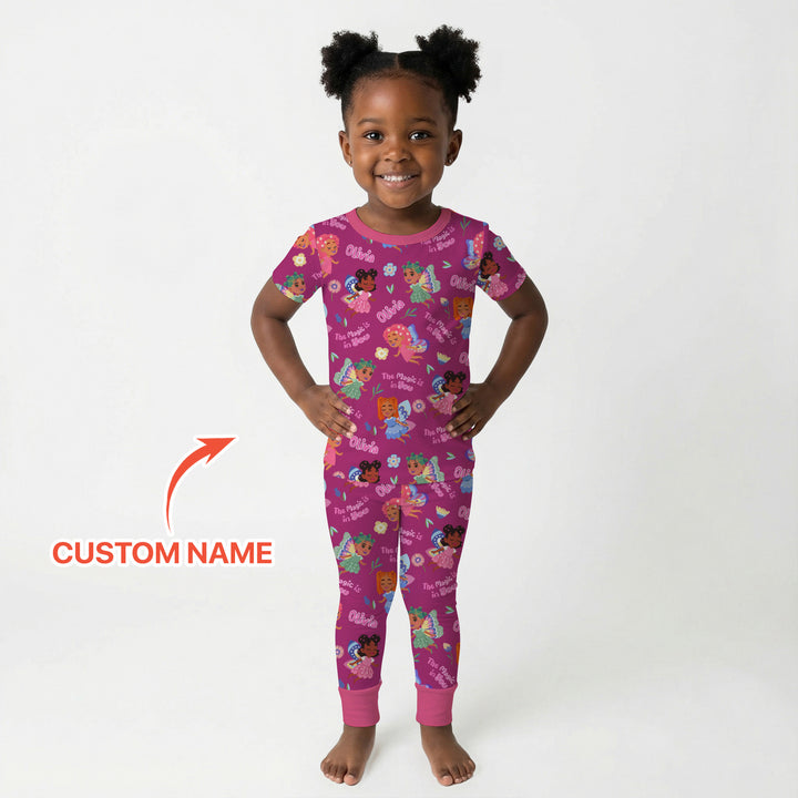 Custom Name Little Garden Fairy Two Piece Short Sleeve Pajama Set