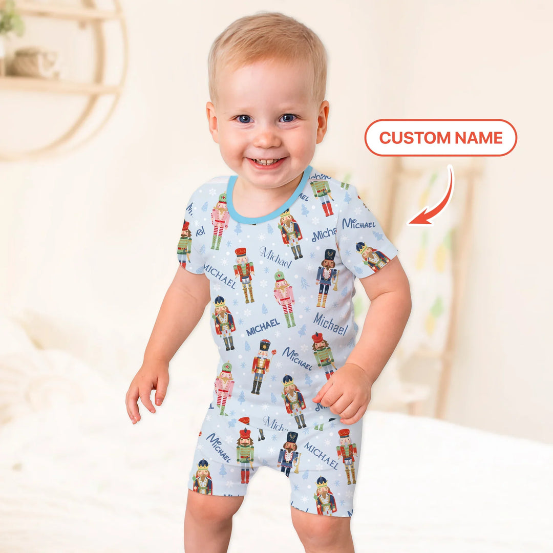 Nutcracker Parade Custom Name Boy Two Piece Short Sleeve Shorts Pajama Set , Nutcracker Parade Custom Name Boy Two Piece Short Sleeve Shorts Pajama Set - 12-18M