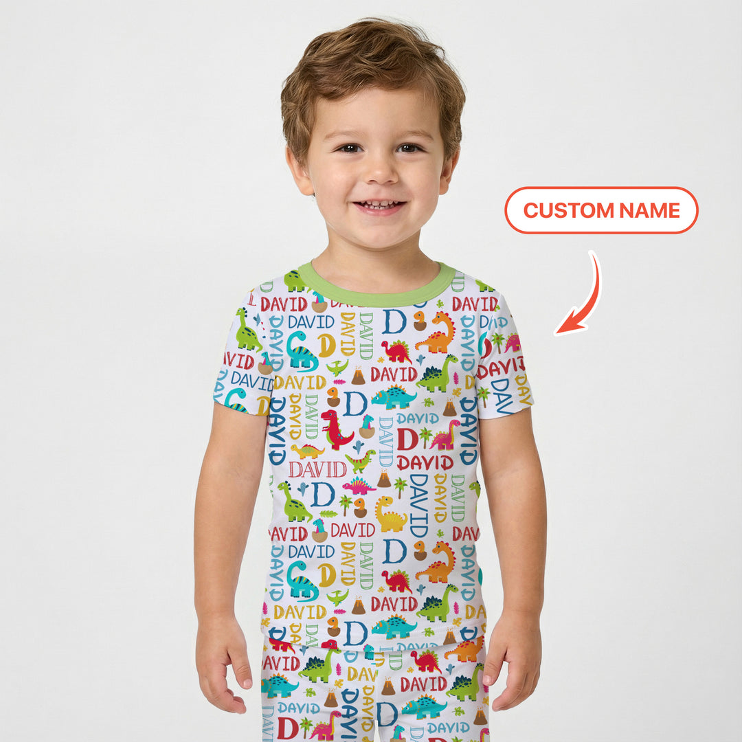 Personalized Fantasy Dinosaur Word Two Piece Short Sleeve Pajama Set