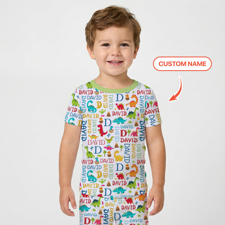 Personalized Fantasy Dinosaur Word Two Piece Short Sleeve Pajama Set