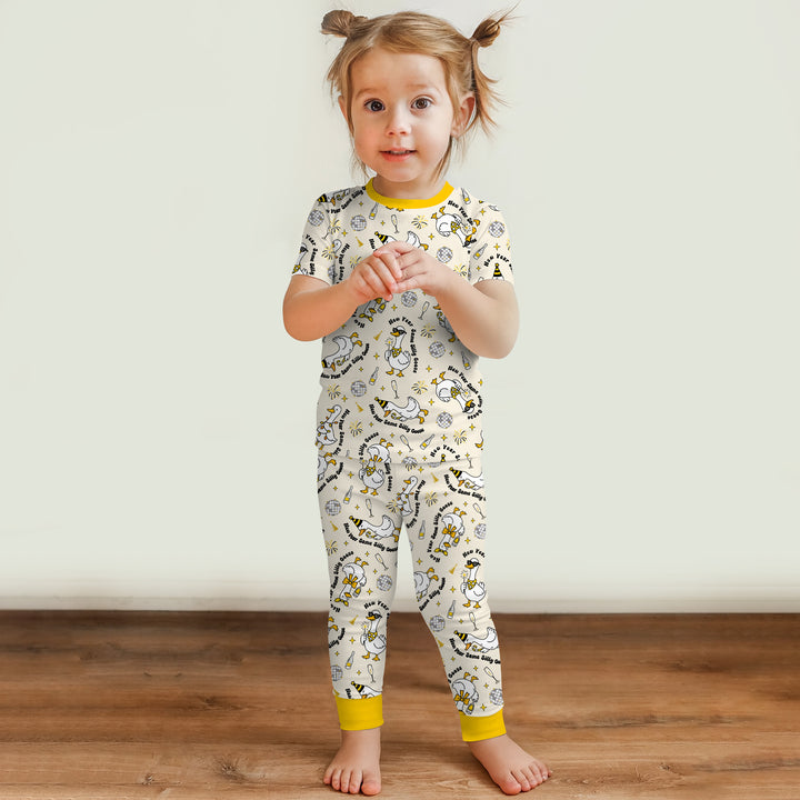 New Year Silly Goose Two Piece Short Sleeve Pajama Set