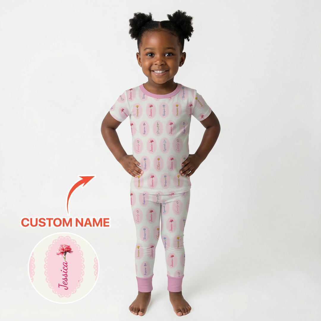 God Says I Am Birthmonth Flowers Custom Name Two Piece Short Sleeve Pajama Set