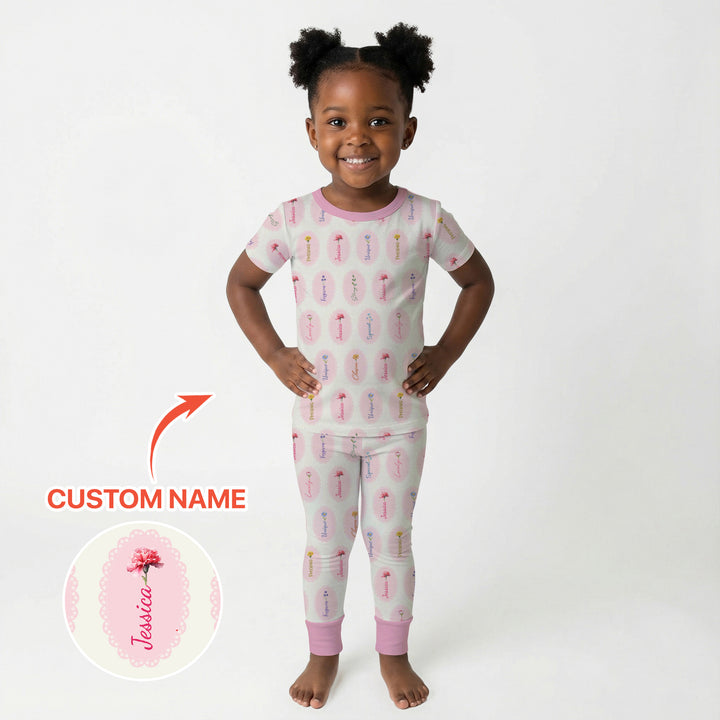 God Says I Am Birthmonth Flowers Custom Name Two Piece Short Sleeve Pajama Set