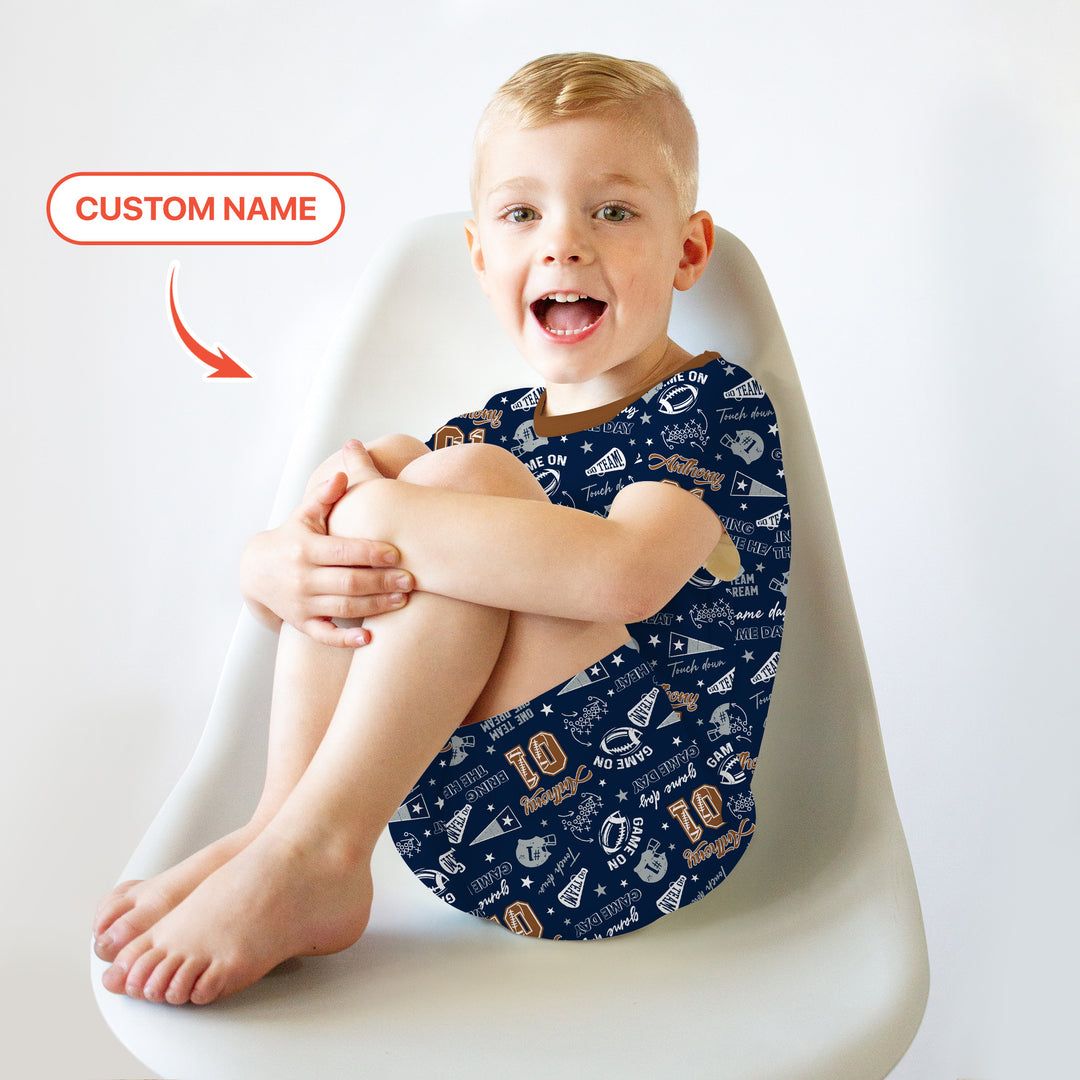 Custom Name Football Game Day Two Piece Short Sleeve Shorts Pajama Set