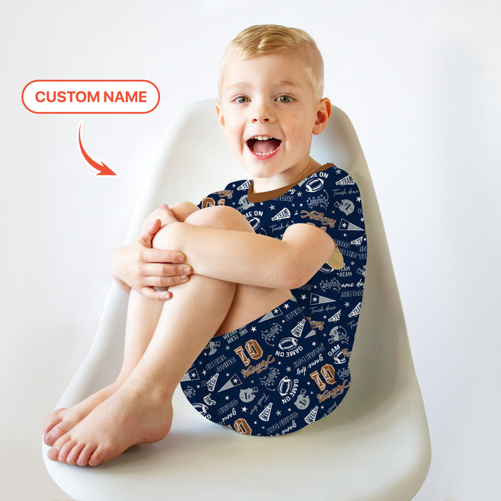 Custom Name Football Game Day Two Piece Short Sleeve Shorts Pajama Set
