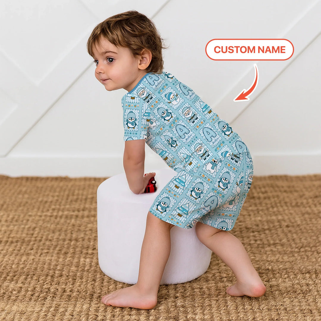 Custom Name Winter Wonderland Two Piece Short Sleeve Shorts Pajama Set