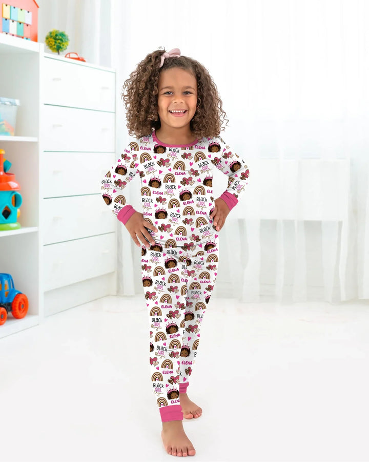 Custom Name Black Girl Magic Bamboo Two Piece Long Sleeve Pajama Set