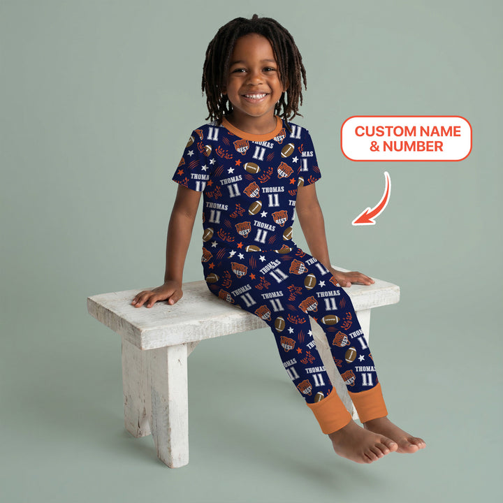 Custom Name Football Good Better Best Two Piece Short Sleeve Pajama Set