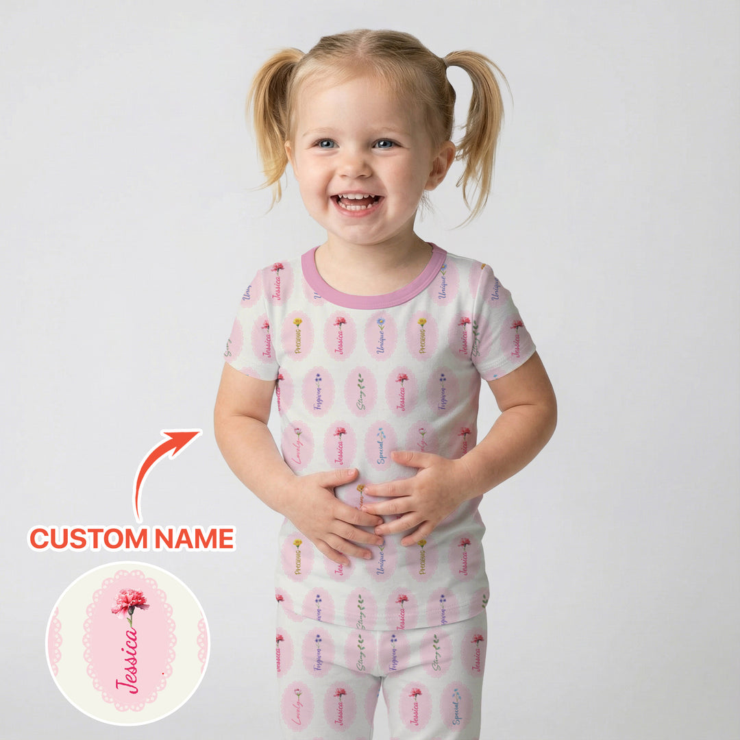 God Says I Am Birthmonth Flowers Custom Name Two Piece Short Sleeve Pajama Set