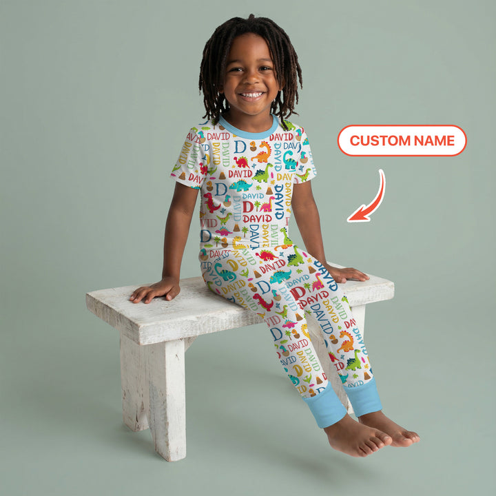 Personalized Fantasy Dinosaur Word Two Piece Short Sleeve Pajama Set