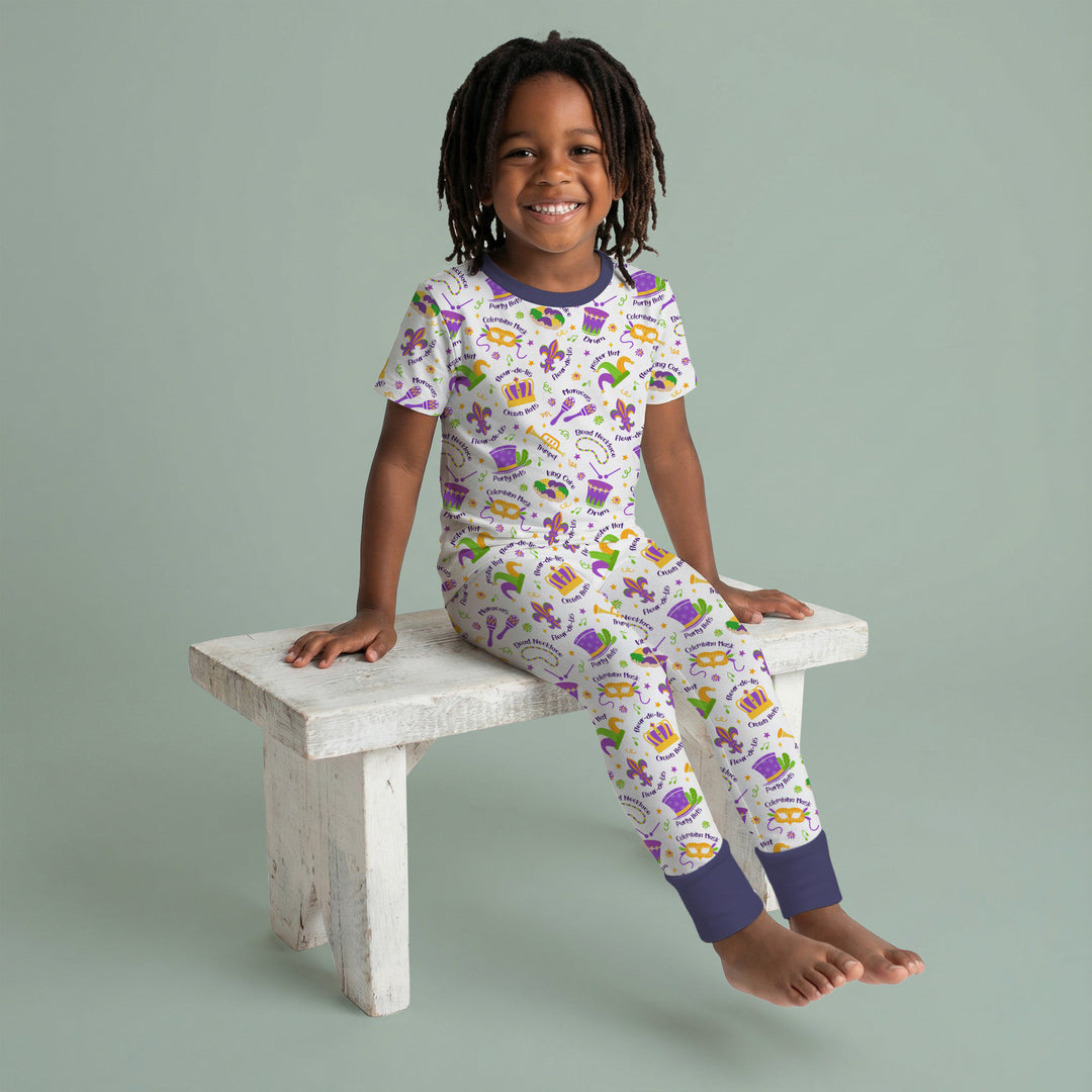 Mardi Gras Family Matching Two Piece Short Sleeve Pajama Set