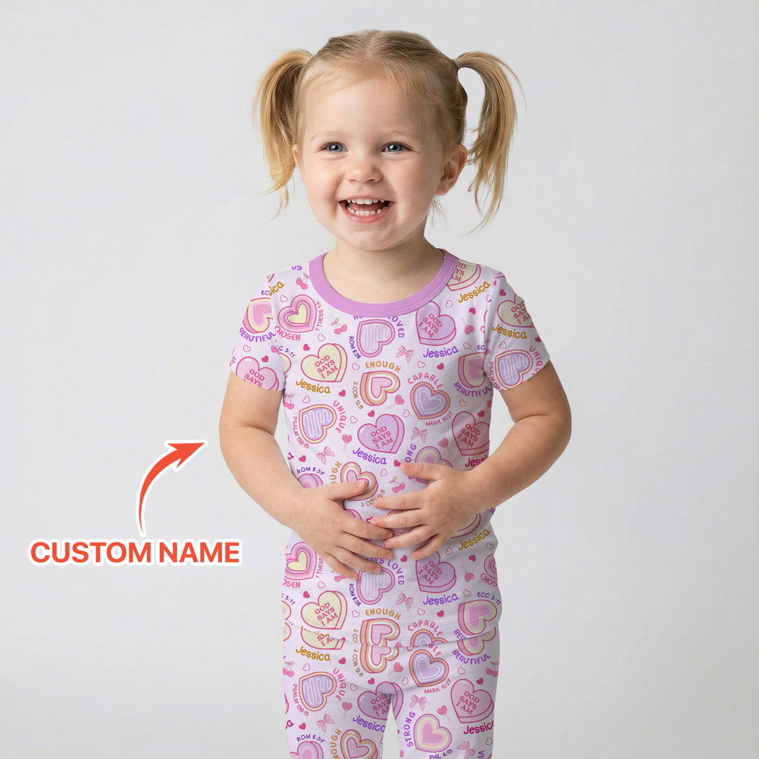 God Says I Am Sweet Heart Matching Mommy & Baby Two Piece Short Sleeve Pajama Set