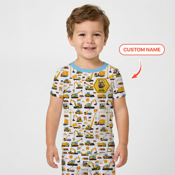 Custom Name Construction Initials Two Piece Short Sleeve Pajama Set