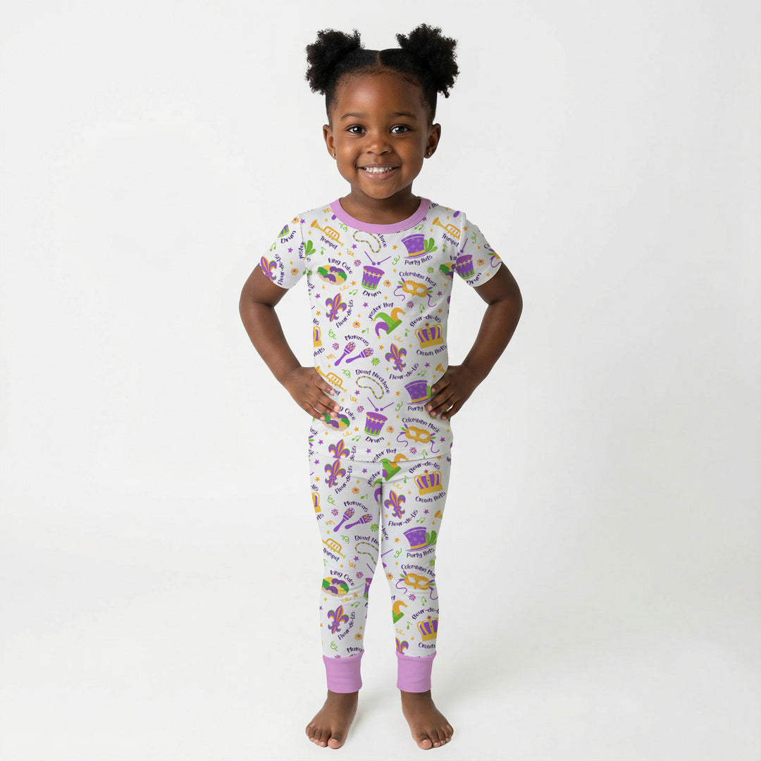 Mardi Gras Family Matching Two Piece Short Sleeve Pajama Set