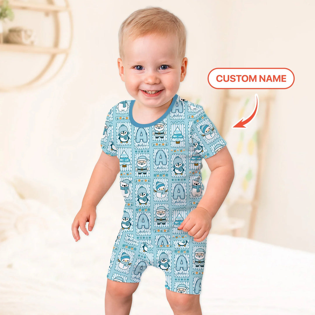 Custom Name Winter Wonderland Two Piece Short Sleeve Shorts Pajama Set