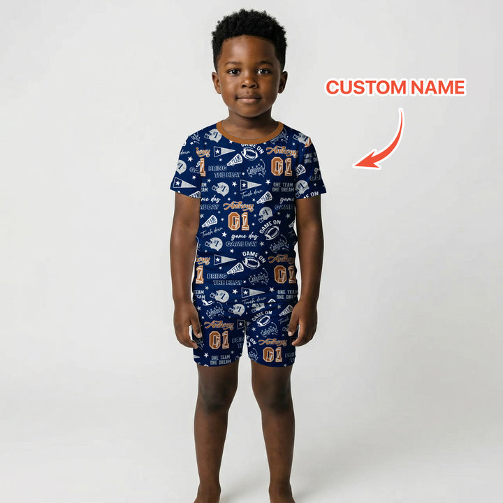 Custom Name Football Game Day Two Piece Short Sleeve Shorts Pajama Set