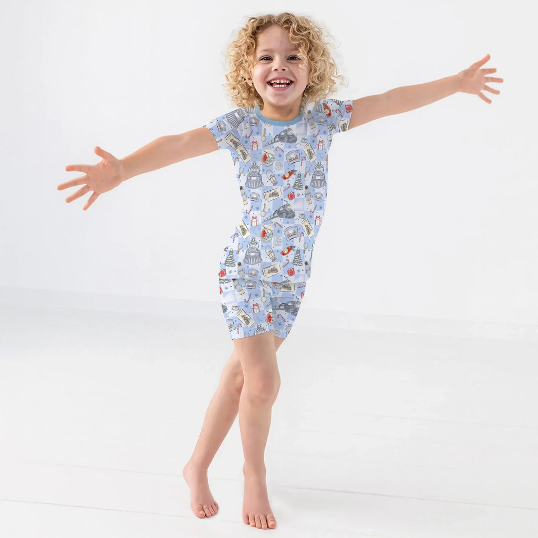 Christmas Train Two Piece Short Sleeve Shorts Pajama Set