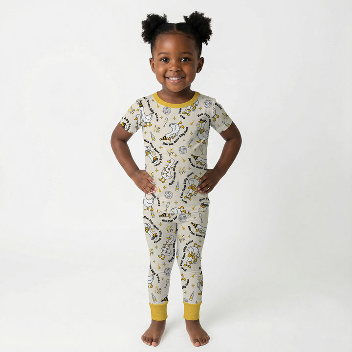 New Year Silly Goose Two Piece Short Sleeve Pajama Set