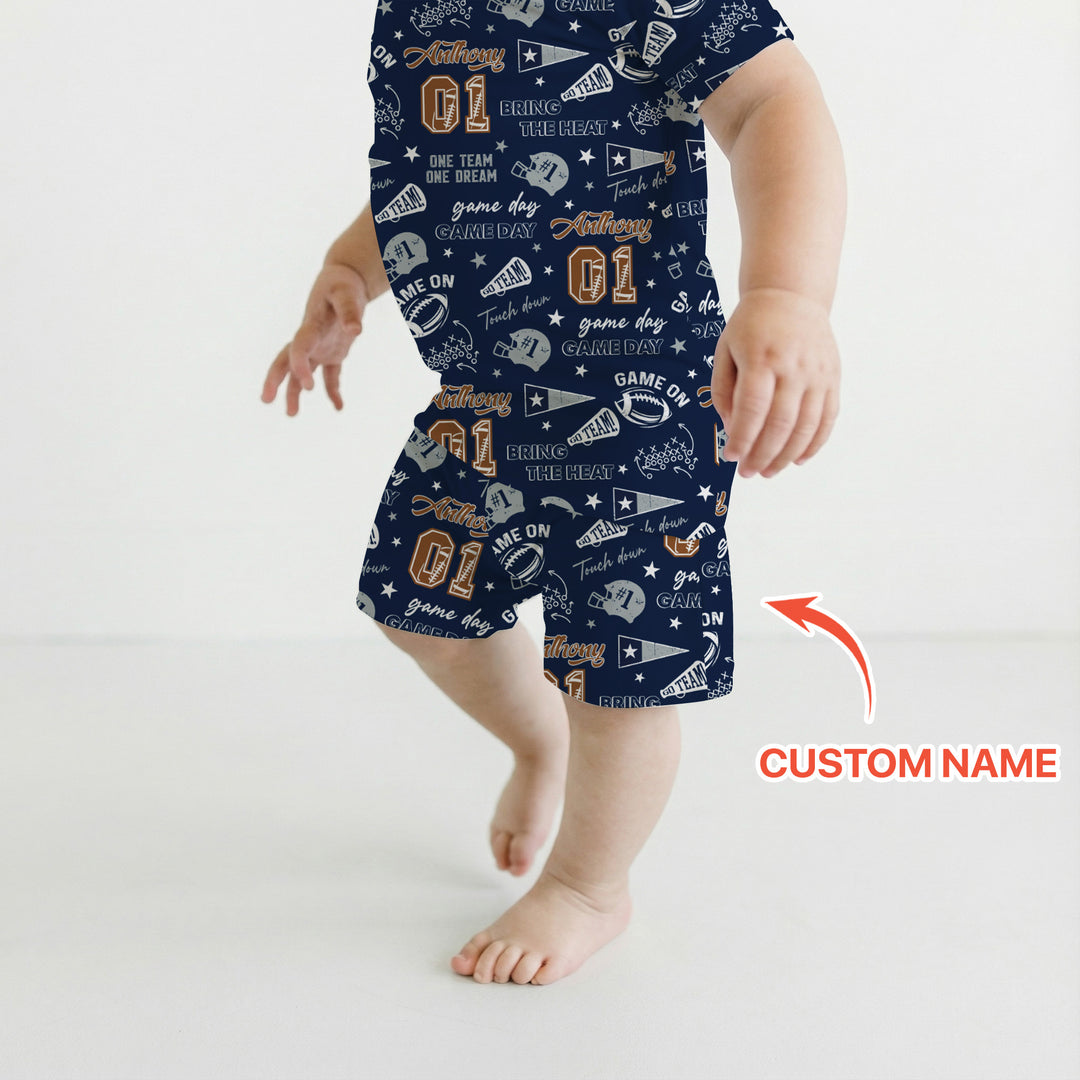 Custom Name Football Game Day Two Piece Short Sleeve Shorts Pajama Set