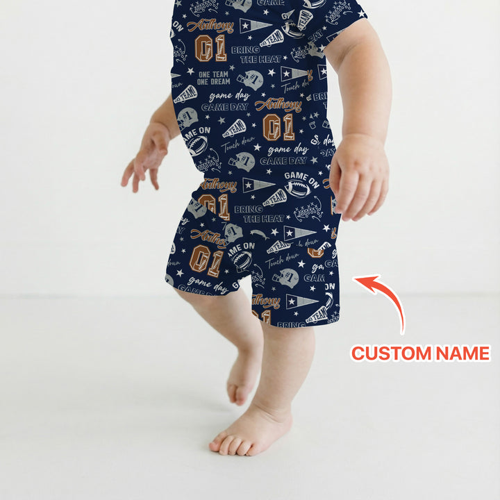 Custom Name Football Game Day Two Piece Short Sleeve Shorts Pajama Set