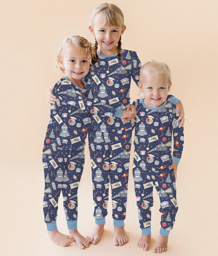 Christmas Train Two Piece Short Sleeve Shorts Pajama Set