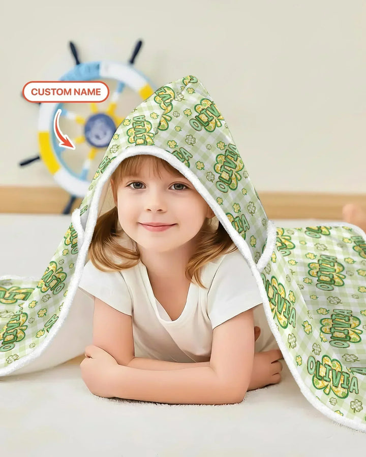 Lucky Shamrock Custom Name Wearable Hooded Blanket