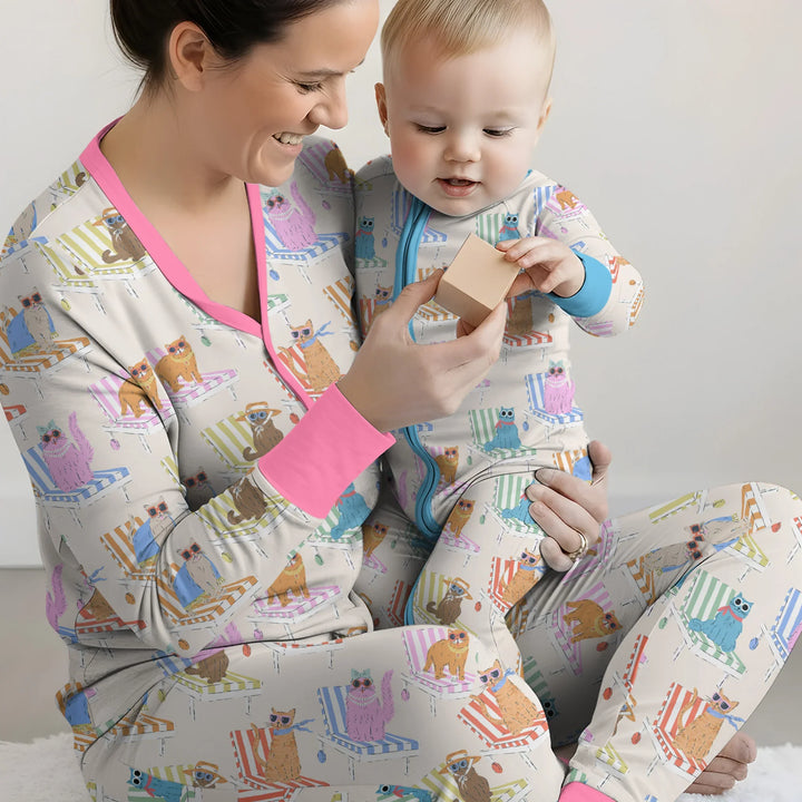 Meow Sunbathing Mommy & Me Matching Bamboo Women Pajama Set